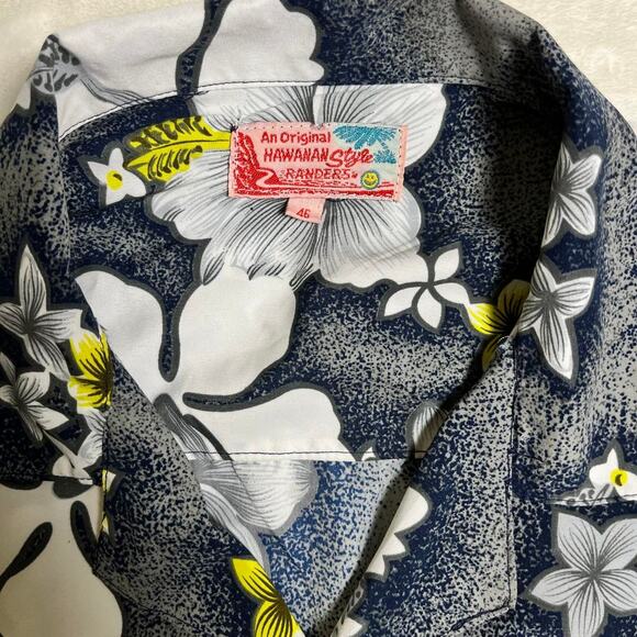 Vintage Hawaiian Shirt Men's L XL Gray Blue White Aloha Luau Hibiscus Pig Roast - Picture 2 of 7